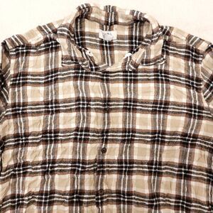 Croft & Barrow Tartan Flannel Button Up Shirt Mens Size Large L Beige White